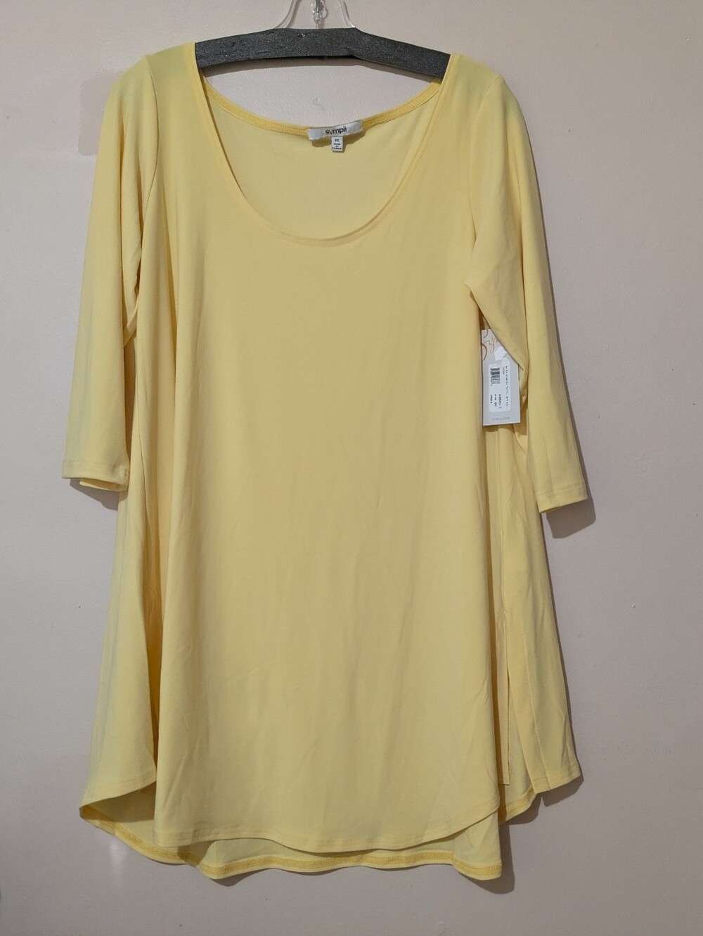 Sympli Go To Classic Tunic Women's Scoop Neck Top In Butter Pale Yellow 0X New!